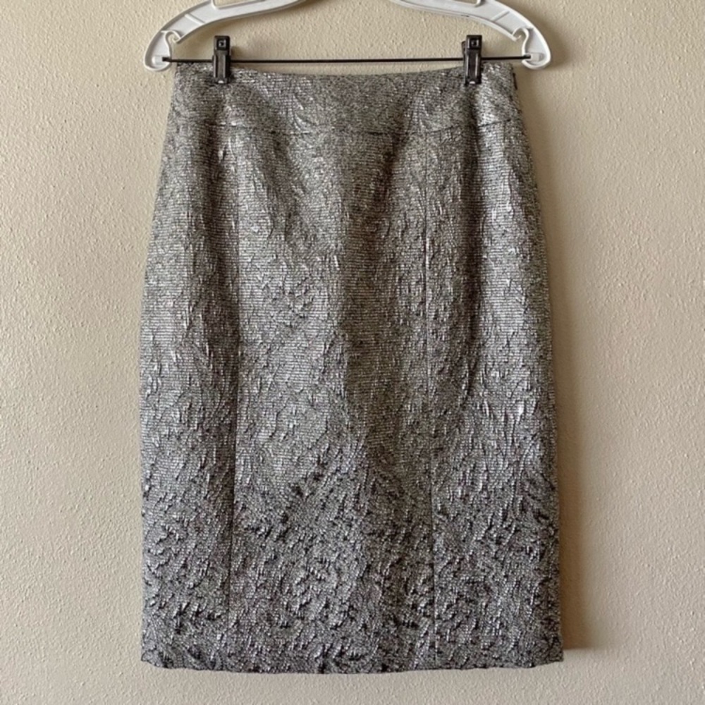 Lafayette 148 Silver Jacquard Brocade Wool Alpaca Blend Pencil Skirt Size 4 - Picture 11 of 11